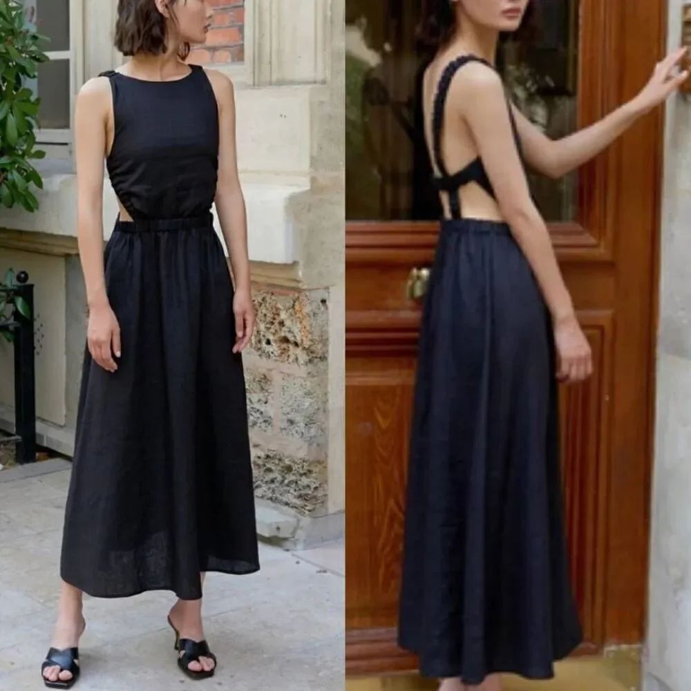 Pixie Market Black Linen Dress Medium Beatrice XS